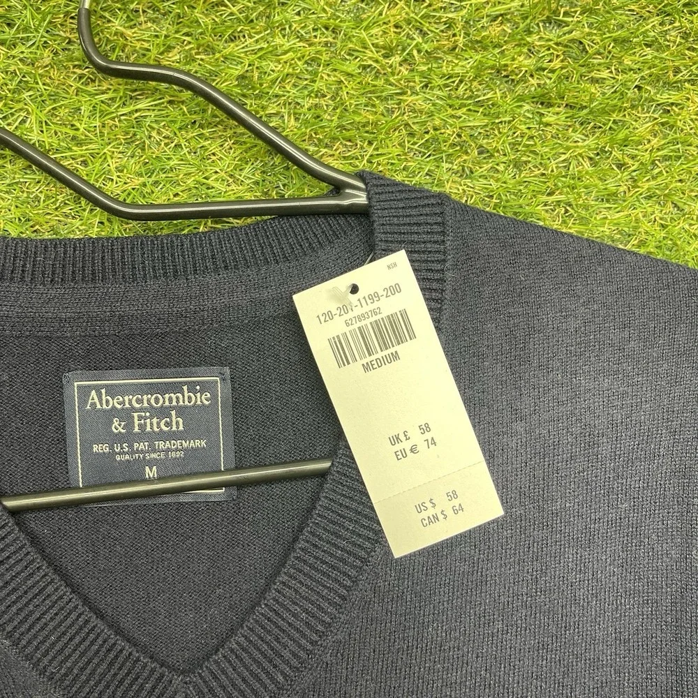 Abercrombie & Fitch Mens Merino Wool Sweater Mens Medium Blue Dress Preppy NWT